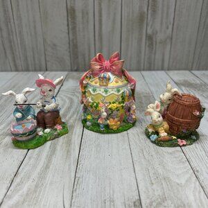 Vtg Easter Bunny Spring Time Resin Characters Set of 3 Home Decorations